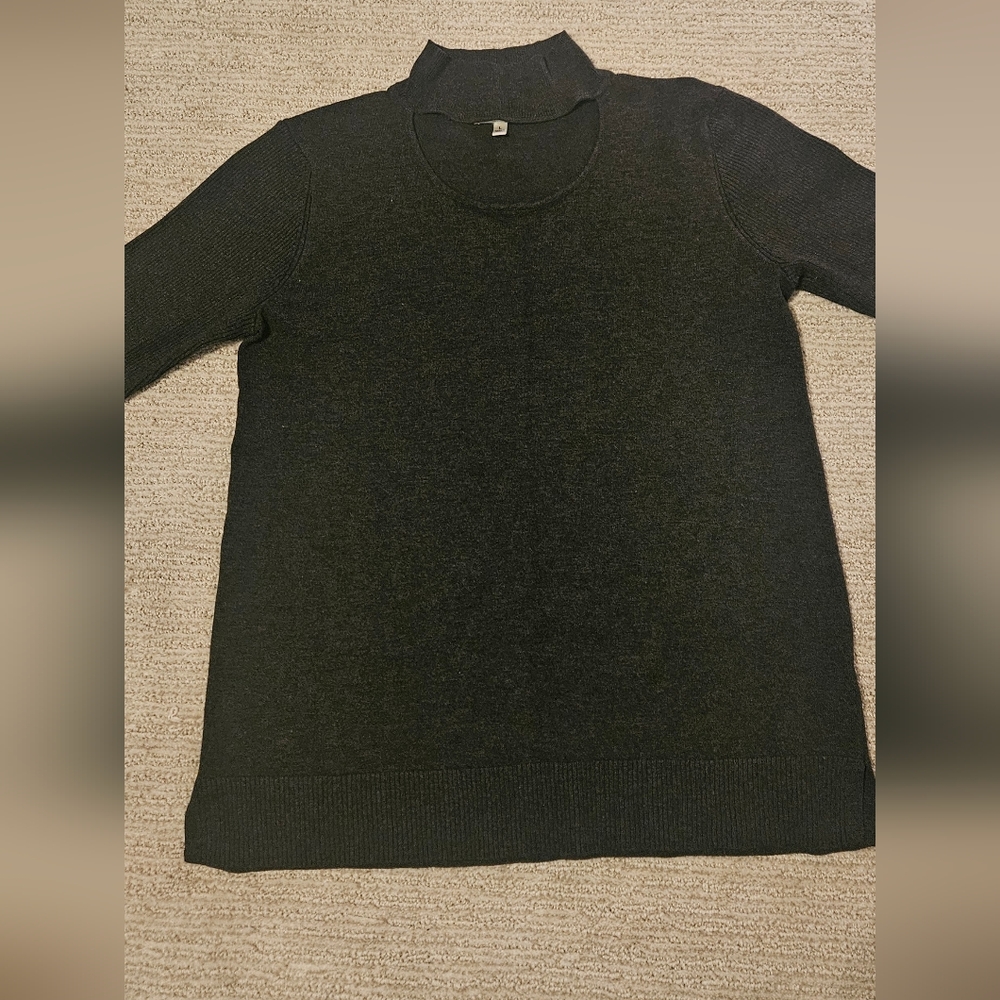 Neiman Marcus Charcoal Knit Sweater Open Neckline Mock Turtleneck
